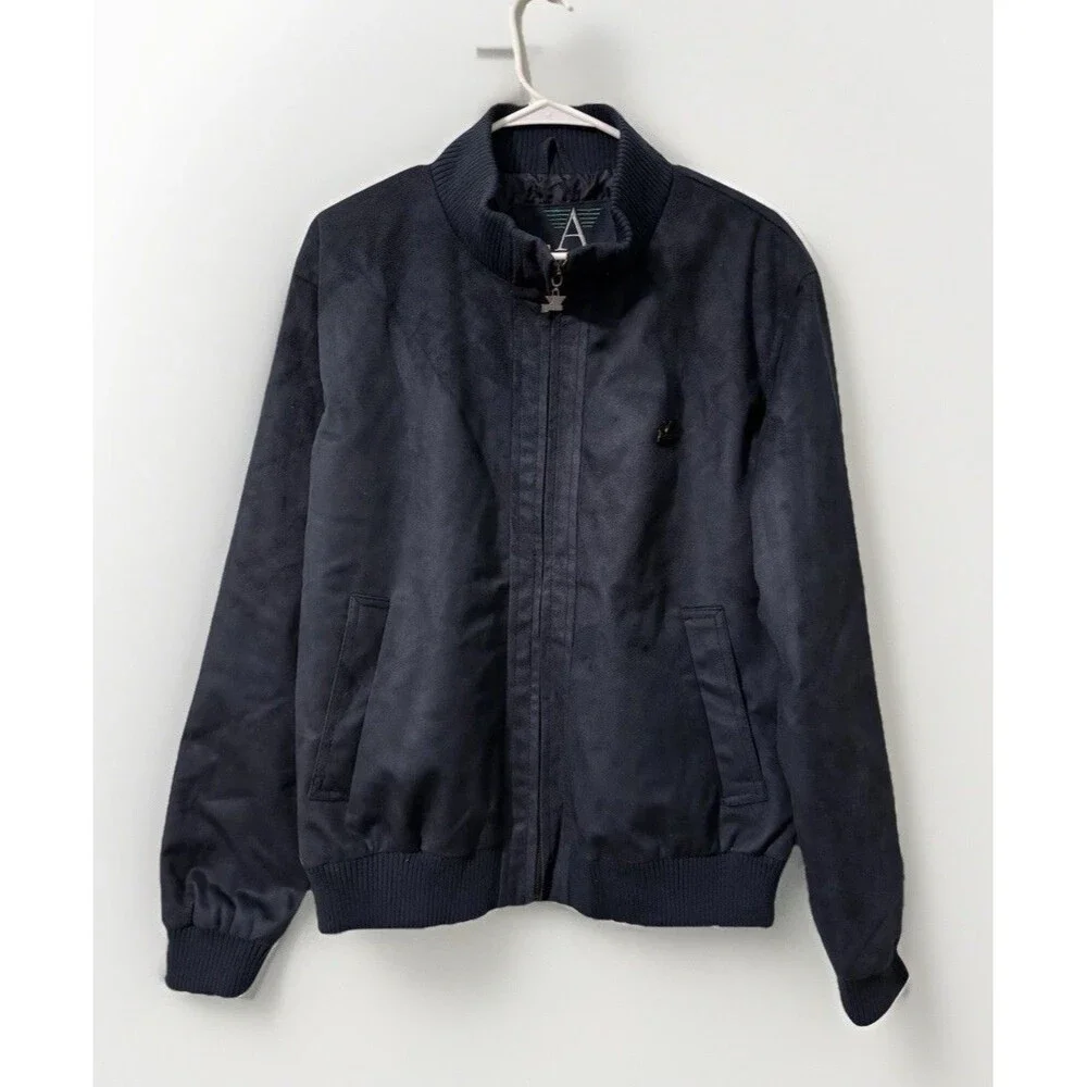 A Emporio Collezione Bomber Jacket Mens Sz L Suede Blue Full Zip